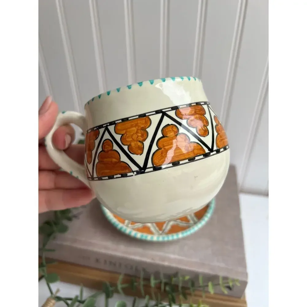 Vintage Cecconi Orvieto Italian Tea Cup Saucer star Hand-Painted Ceramic Pottery